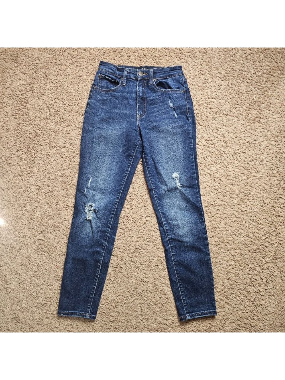 Aero Jeans Womens 4 24x25 Blue Super High Rise Slim Denim Stretch Distressed